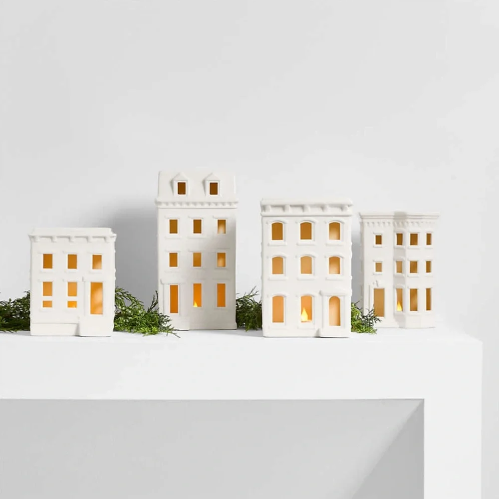 New! Crate&Barrel Snow White Ceramic House Lantern